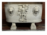 Sarcophage à strigiles : berger et têtes de lions
