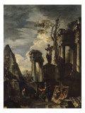 Ruines d'architecture antique avec la pyramide de Cestius et la statue de Flore