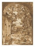 Ruines et paysage vus à travers un arc