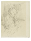 Portrait de femme appuyée à une table  de trois quarts à droite