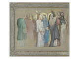 Procession de saints martyrs  avec bordure de feuillage sur trois côtés  esquisse