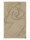 Croquis rapide d'une femme assise  tenant son enfant