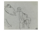 Feuille de croquis avec un canard et un personnage vu de dos