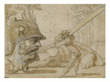 Scene from the Italian Comedy: Harlequin and Goliath