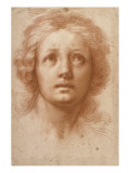 Etude d'une tête de femme de face  le regard fixé en haut
