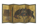 Paravent à six volets : cheval à la longe