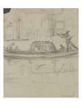 Etude de gondole portant quatre personnages devant une architecture
