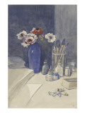 Nature morte avec quelques livres et des tubes de couleurs