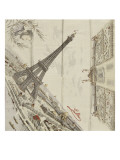 Foulard décoré d'une Tour Eiffel  du portrait de Gustave Eiffel et du palais du Trocadéro