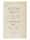 Six fugues en forme de quatuors pour deux violons  alto et violoncellePartition : page de titre