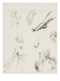 Etudes de mains  de pieds  d'un torse nu et buste de vieillard