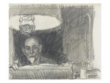 Steinlen dessinant sous une lampe