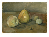 Nature morte  poire et pommes vertes