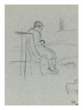Personnage assis sur un banc  et étude de petit chien