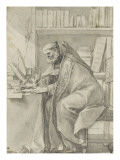 Saint Augustin assis  écrivant et tenant un coeur enflammé