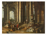 La prédication d'un apôtre dans des ruines d'architecture