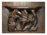 Trois stalles : Porc jouant de l'orgue  feuillage