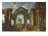 La prédication d'un apôtre dans des ruines d'architecture