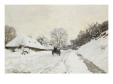 La Charrette Route sous la neige à Honfleur  avec la ferme Saint Siméon