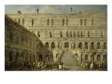 Le couronnement du Doge de Venise sur l'escalier des Géants au palais Ducal de Venise