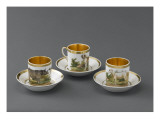 Trois tasses et soucoupes à café : décor d'animaux