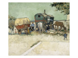 Les roulottes  campement de bohémiens aux environs d'Arles