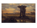 Tigre et Eléphant à la source dit le désert indien