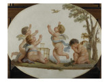 Dessus-de-porte "en coloris" du Salon des jeux de la Reine représentant les éléments : L'Air