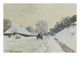 La charrette Route sous la neige à Honfleur  avec la ferme de Saint-Siméon