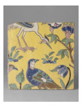 Carreau aux oiseaux : une perdrix et un héron  décor "cloisonné" émaillé entre deux glaçures