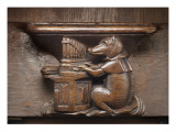 Trois stalles : Porc jouant de l'orgue  feuillage