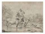 Two Oxen and a Shepherd on a Donkey Through the Ford