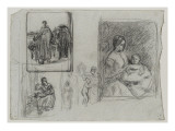 Croquis en rapport avec femme menant sa vache oire ; la bouillie de l'enfant  portrait de femme