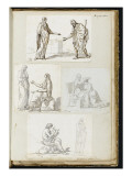 Album : une femme faisant l'aumône à un homme ; deux femmes devisant ; une femme assise