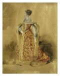 Femme debout vêtue d'un costume chamarré