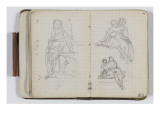 Carnet de croquis vers 1865-1870 : Etude pour une figure assise avec mention de cotes