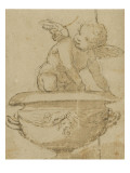 Enfant ailé assis sur un vase