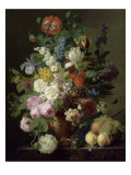 Vase de fleurs  raisins et pêches
