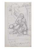 Carnet de croquis : deux enfants au pied d'un escalier  étude pour une composition