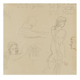 Trois études de tête de femme  étude de bras droit d'homme  étude de femme de dos vêtu de longs