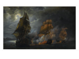Combat naval entre le vaisseau français "le Triton" commandé par le comte de Ligondès et le