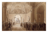 Visite aux flambeaux faite par l'Empereur et l'impératrice ; Salle du Laocoon du Louvre