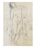 Etude de femme nue debout corps de face visage de trois-quarts  étude de pi