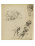Deux études de combat de cavaliers ; buste d'homme