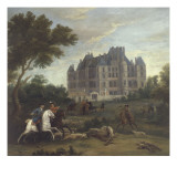 Vue du château de Madrid dans le bois de Boulogne vers 1722 - avec chasse au cerf du duc de