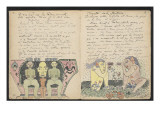 Album Ancien culte Mahori :  Personnage masqué entouré de deux personnages et 