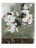 Deux acteurs de kabuki  d'après une estampe japonaise