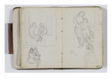 Carnet de croquis vers 1865-1870 : Deux études : un groupe de trois personnes dans un encadrement