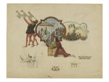 Modèle de décor pour un vase en faïence: cortège royal : CharlesVII à cheva