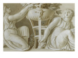 Petite chambre : deux femmes avec des fleurs Dessus de porte de la petite chambre à coucher de